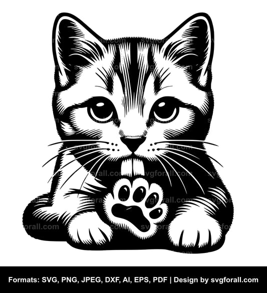 Cat Licking Paw SVG [for Cricut]