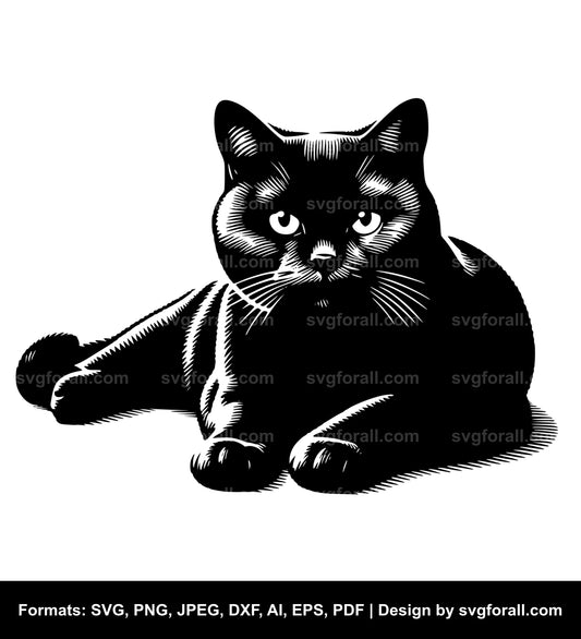 Cat Lying Black SVG