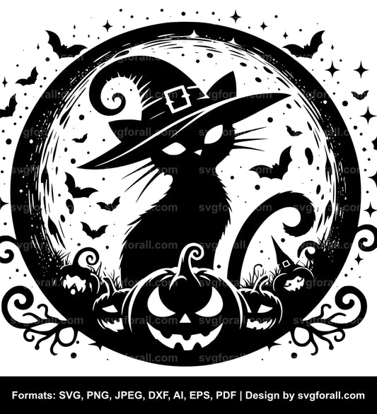 Cat Moon Halloween SVG File