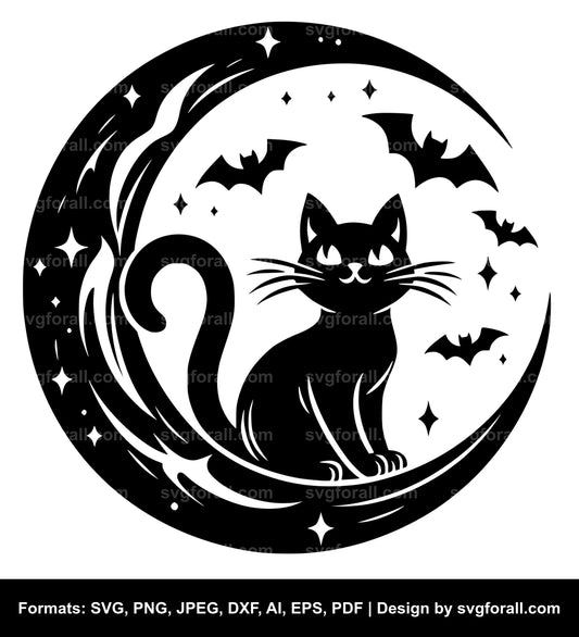 Cat Moon Halloween SVG Vector