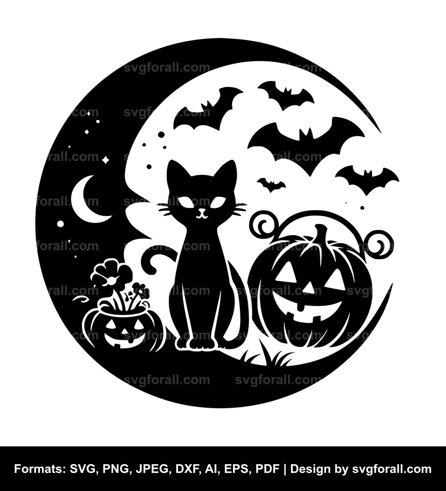 Cat Moon Halloween Vector SVG