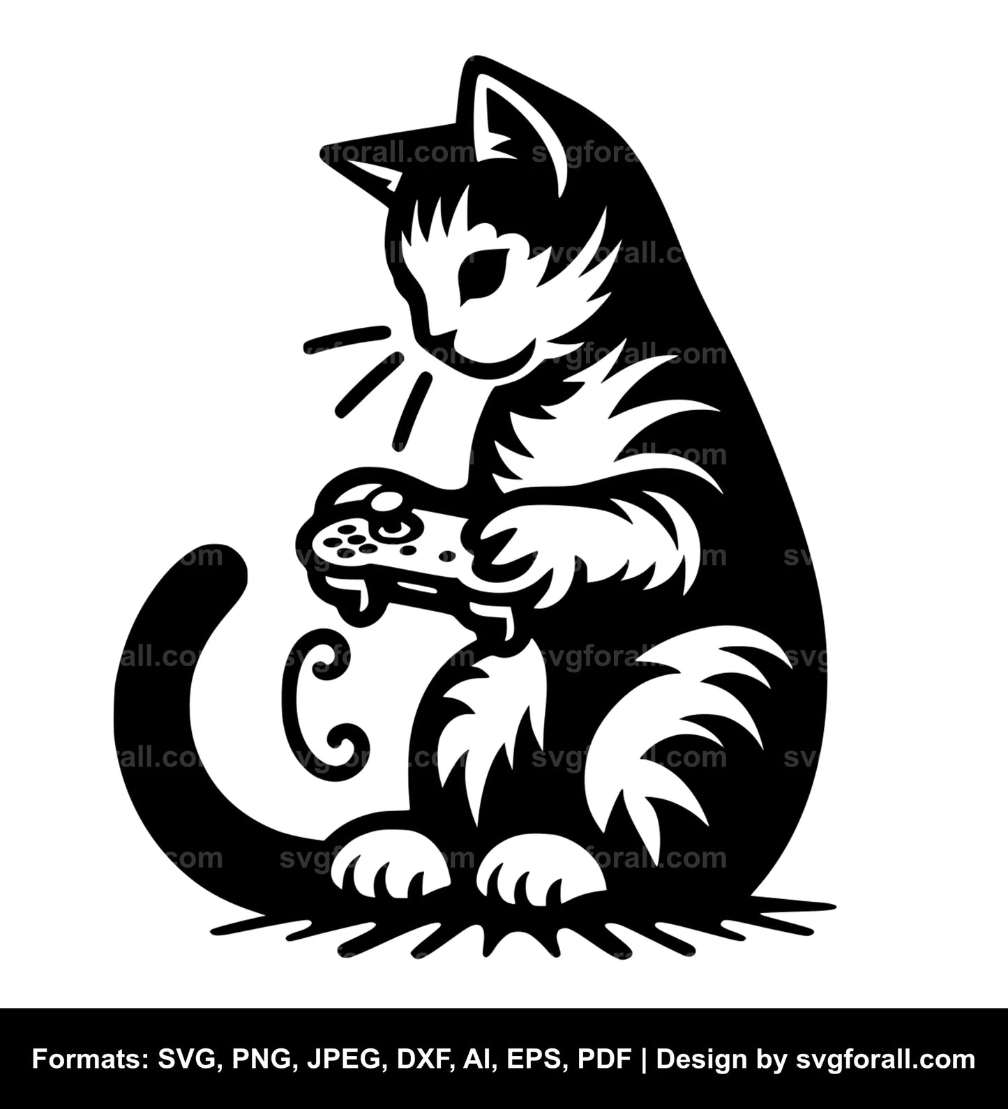 Cat Playing Black SVG