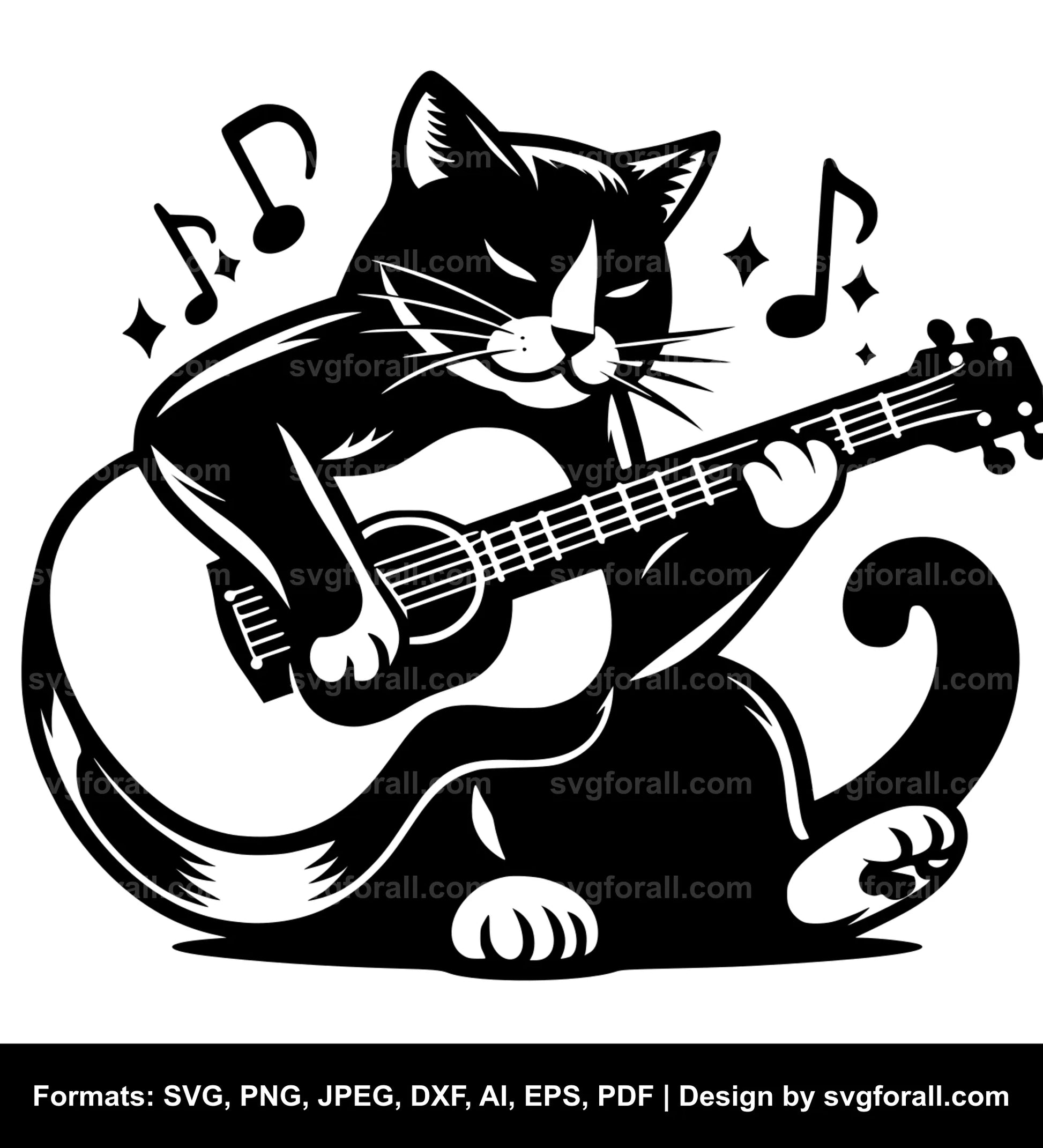 Cat Playing Guitar SVG Design