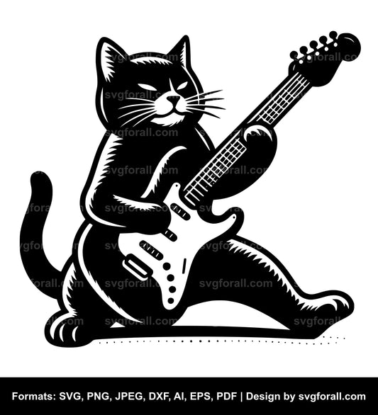 Cat Playing Guitar SVG File