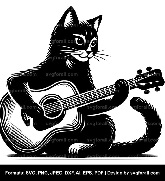 Cat Playing Guitar SVG Vector