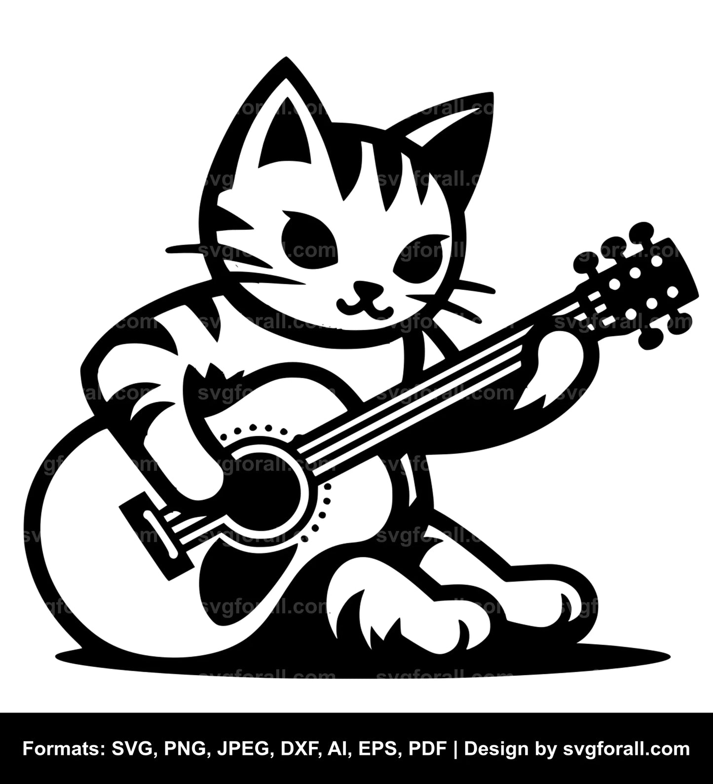 Cat Playing Guitar Vector SVG