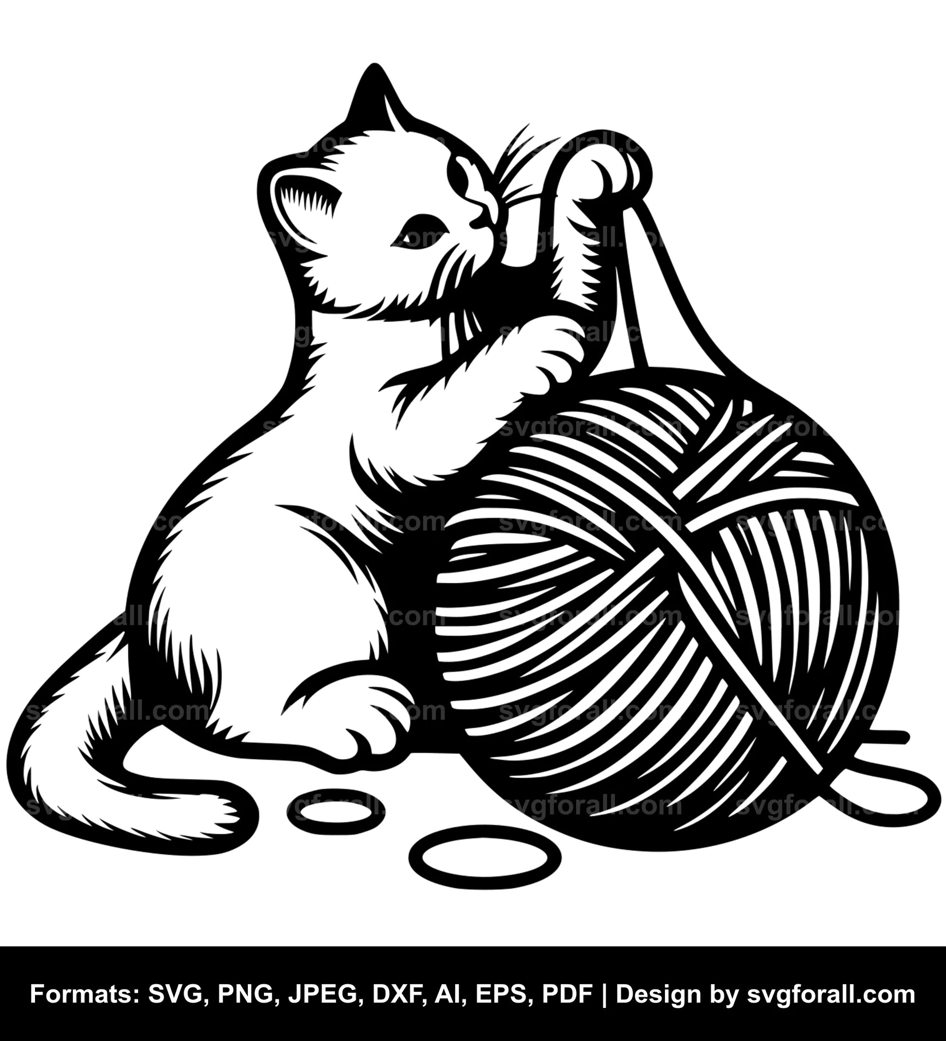 Cat Playing With Yarn SVG