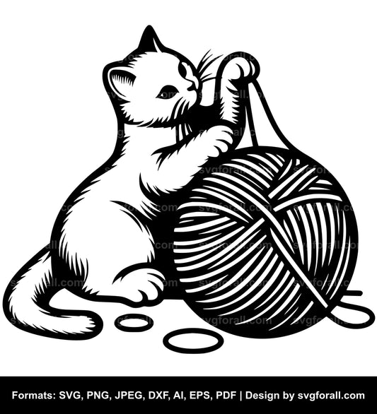 Cat Playing With Yarn SVG