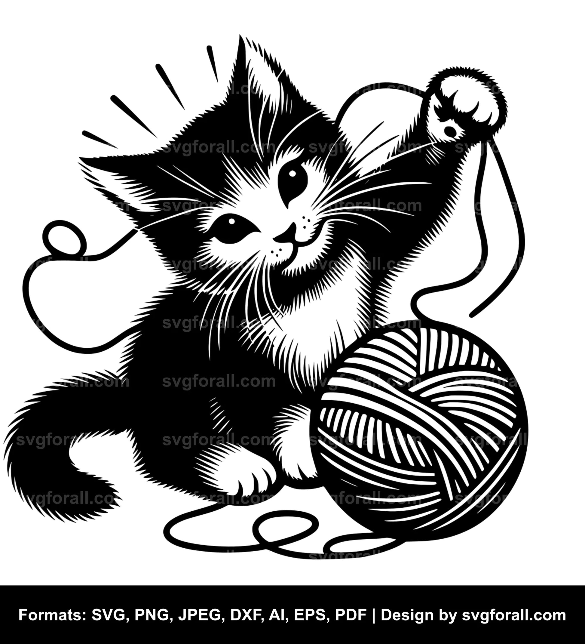 Cat Playing With Yarn SVG File