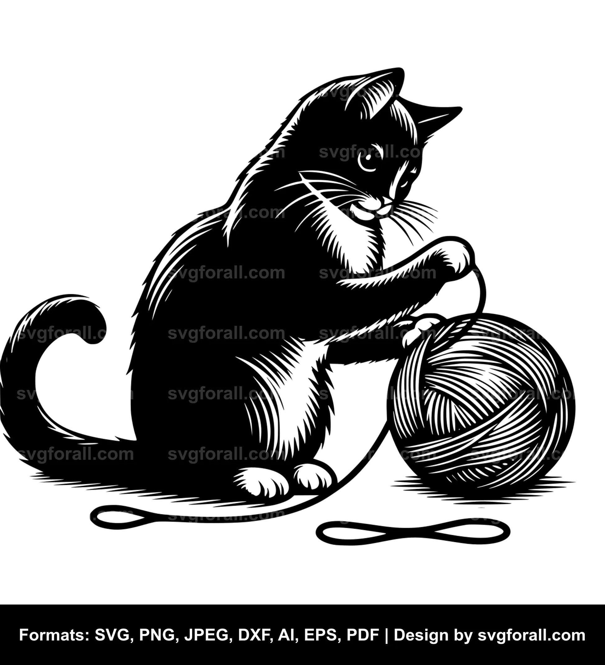 Cat Playing With Yarn SVG PNG