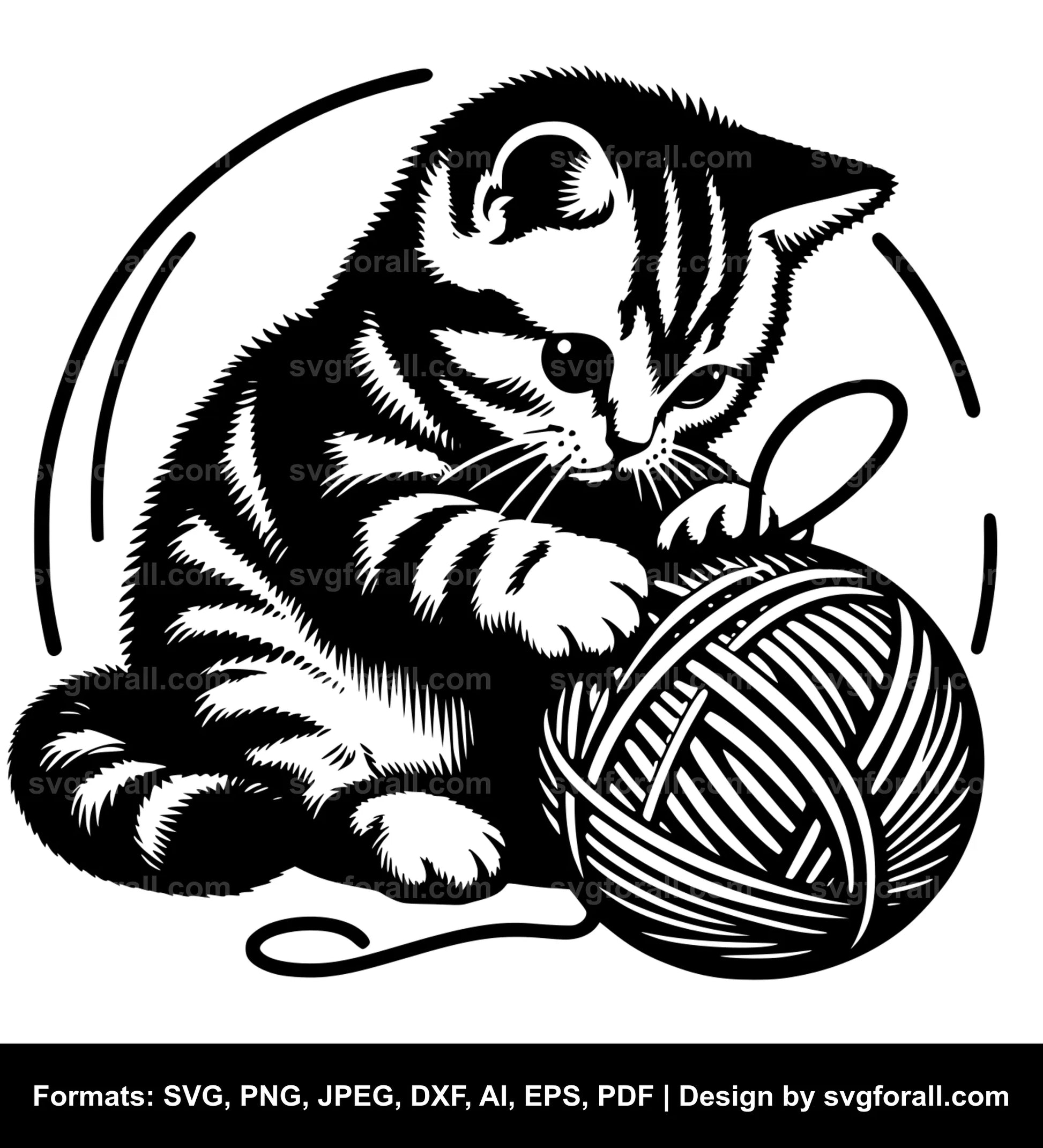 Cat Playing With Yarn SVG Vector