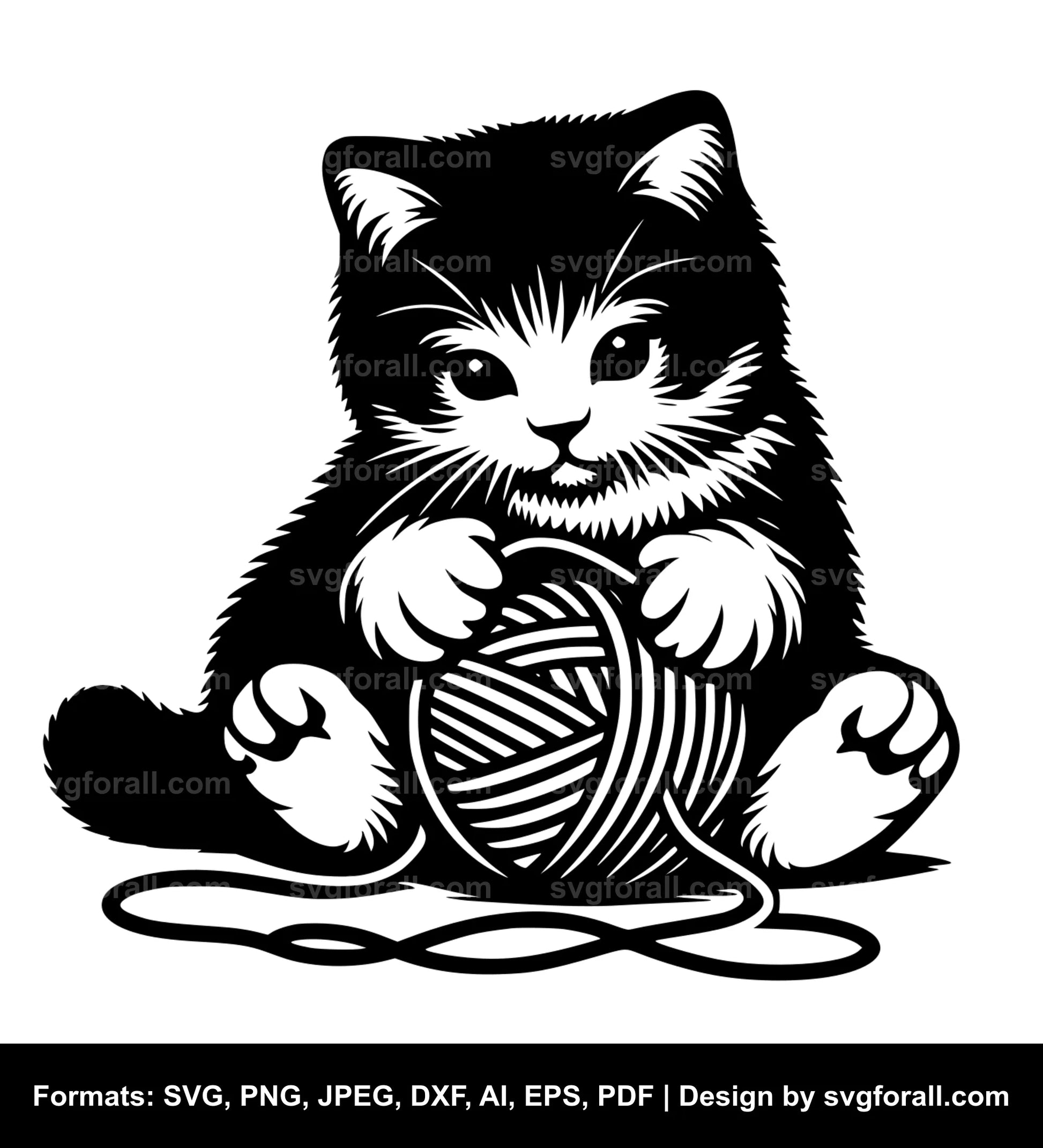 Cat Playing With Yarn Vector SVG