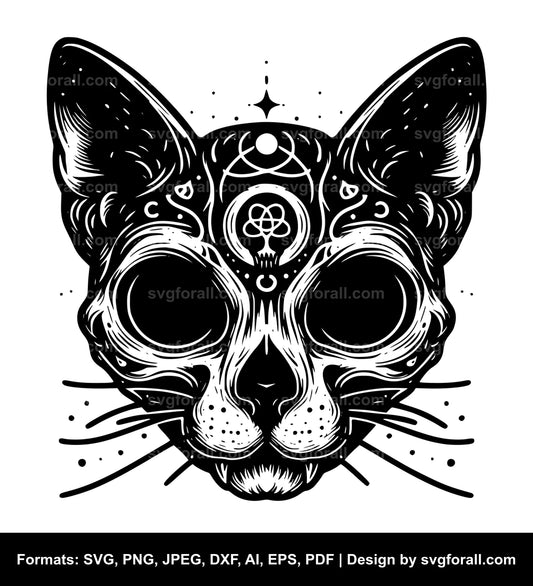 Cat Skull Black SVG