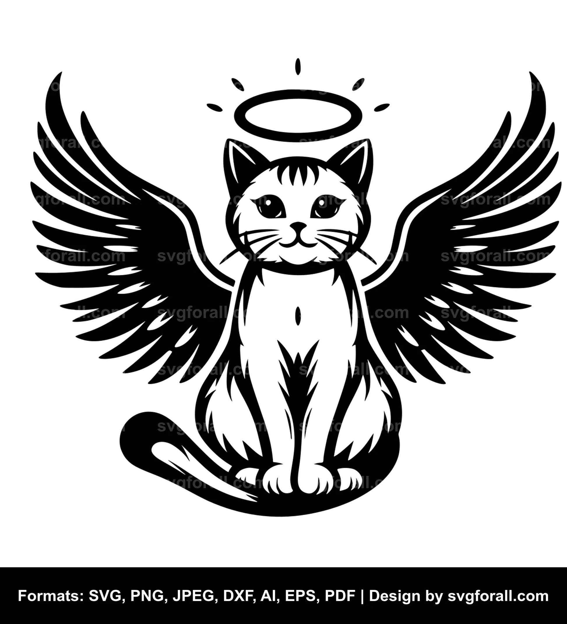 Cat With Angel Wings Black SVG