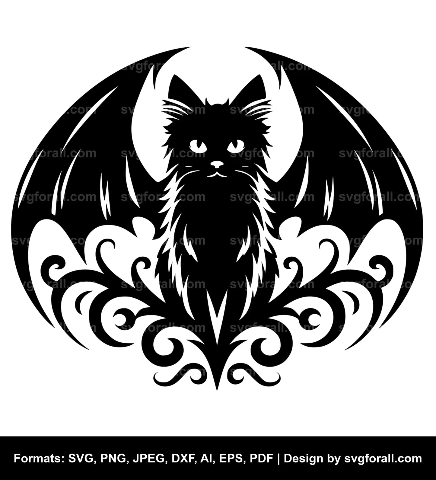 Cat With Bat Wings Black SVG