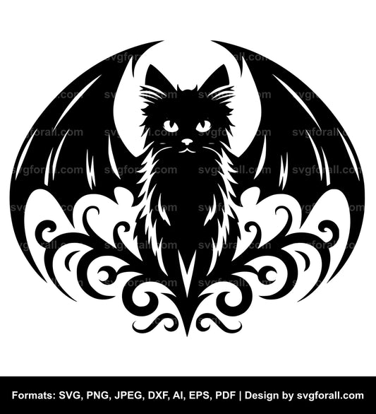 Cat With Bat Wings Black SVG