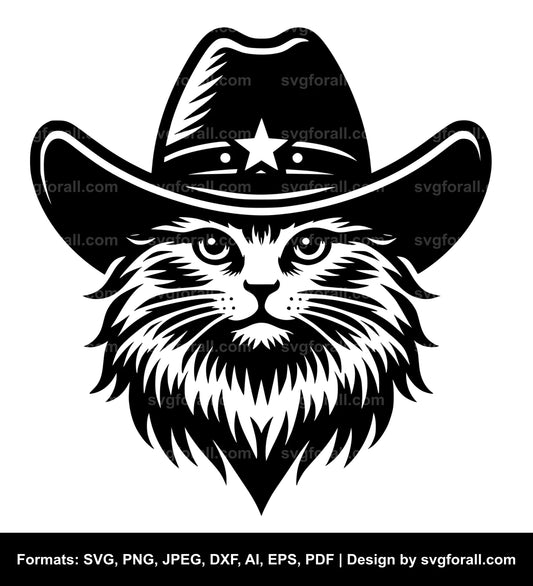 Cat With Cowboy Hat Black SVG