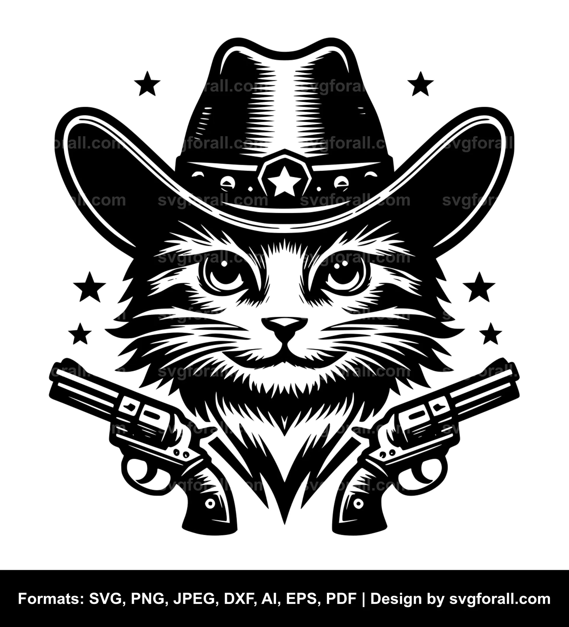 Cat With Cowboy Hat SVG Vector