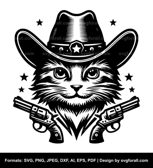 Cat With Cowboy Hat SVG Vector