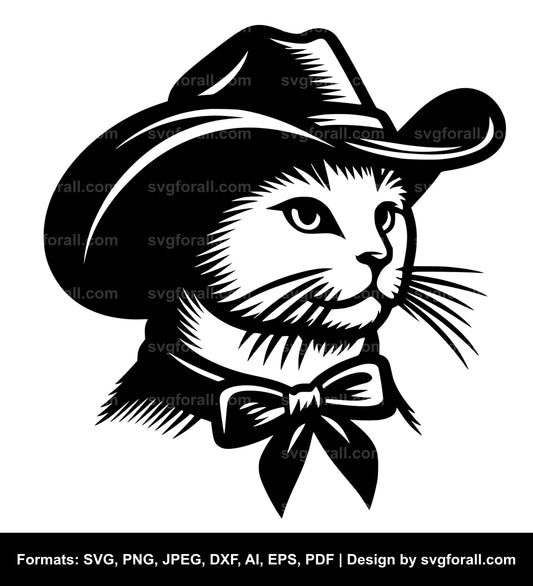 Cat With Cowboy Hat Vector SVG