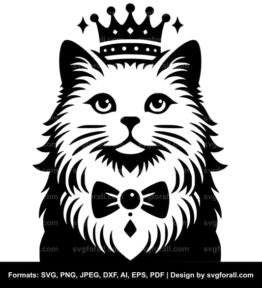 Cat With Crown Black SVG