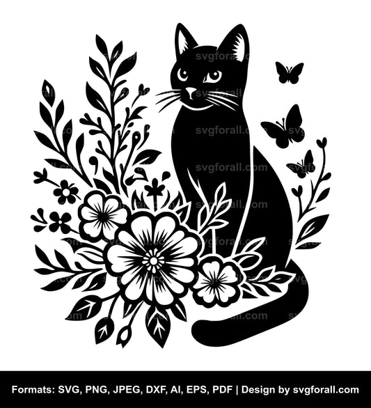 Cat With Flowers Cricut SVG