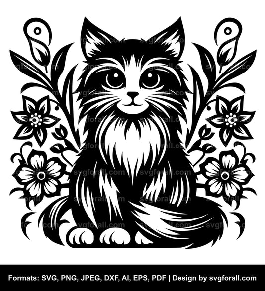 Cat With Flowers SVG