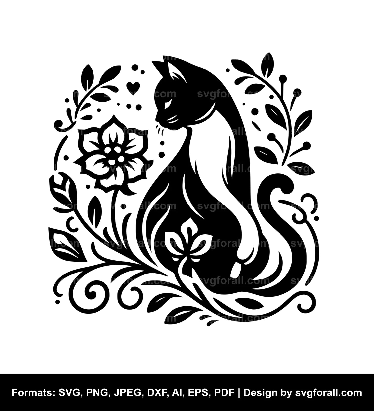 Cat With Flowers SVG Clipart