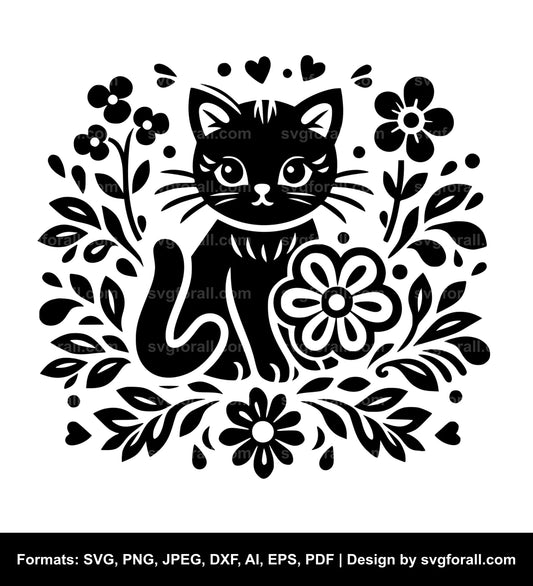 Cat With Flowers SVG Design