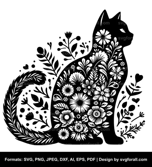 Cat With Flowers SVG File