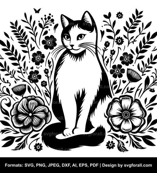 Cat With Flowers SVG PNG