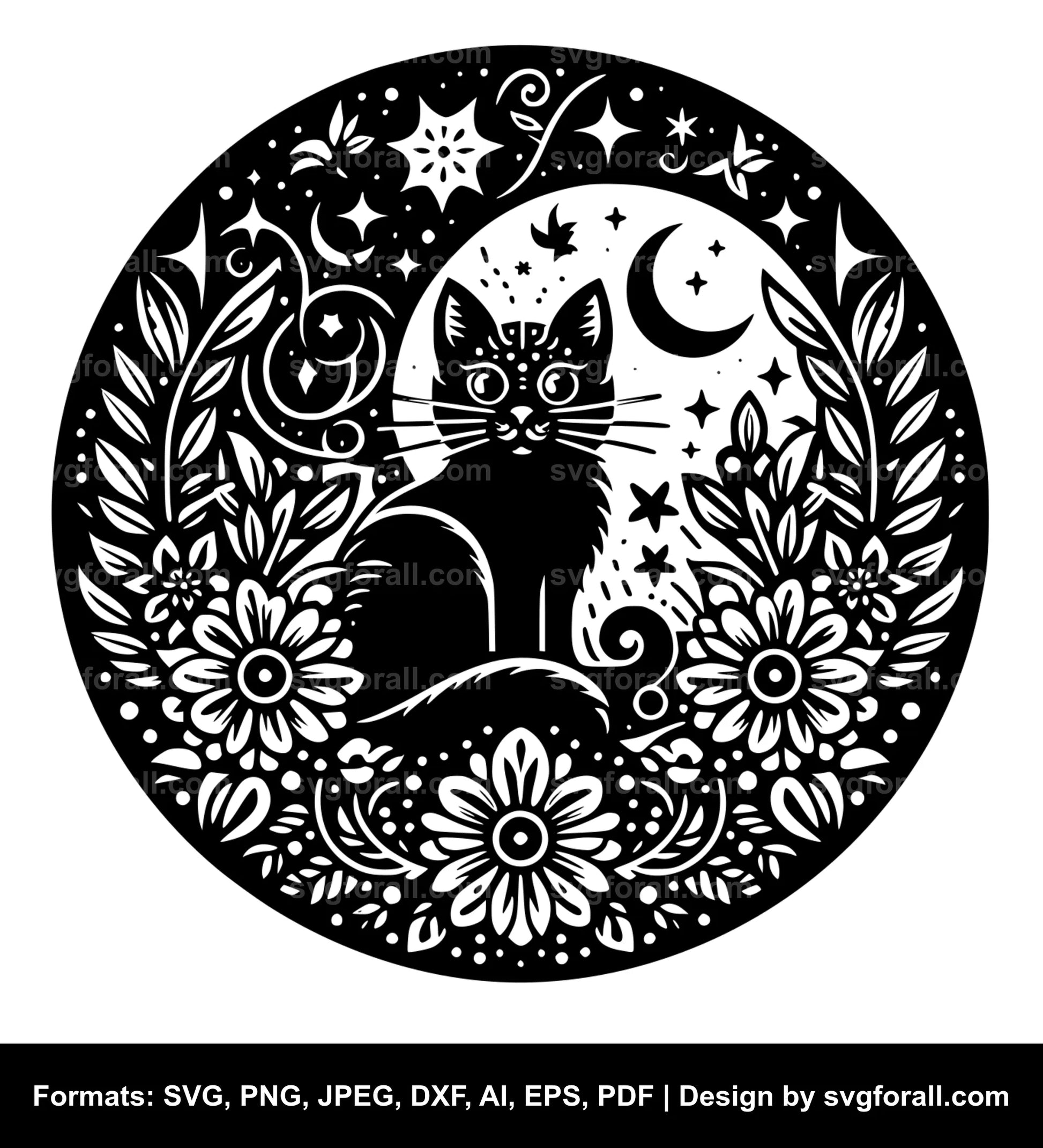 Cat With Flowers SVG Vector