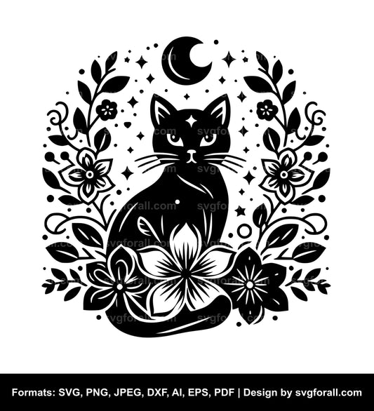 Cat With Flowers Vector SVG