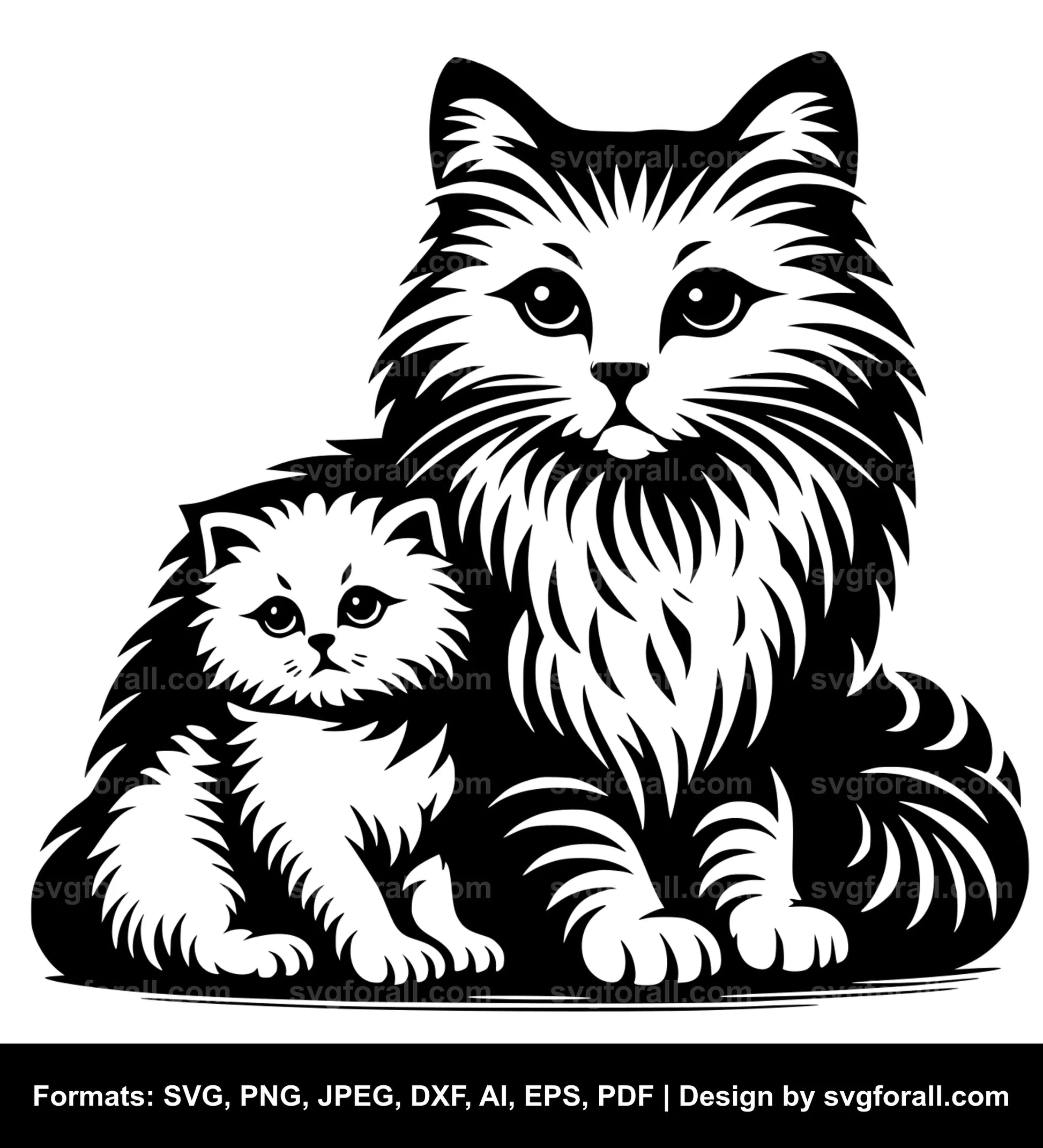 Cat With Kitten Black SVG