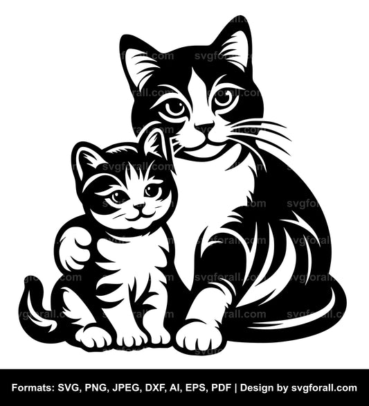 Cat With Kitten SVG