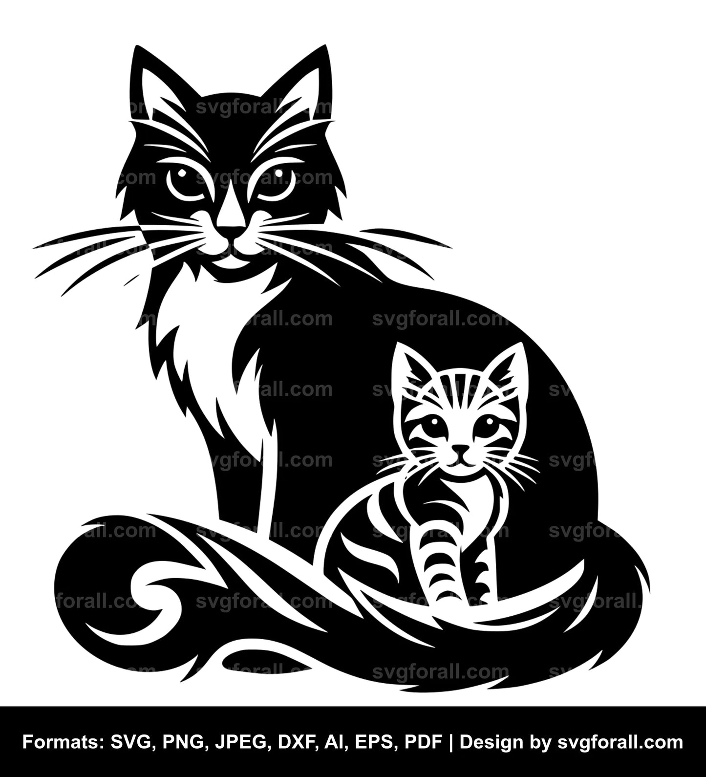 Cat With Kitten SVG Vector