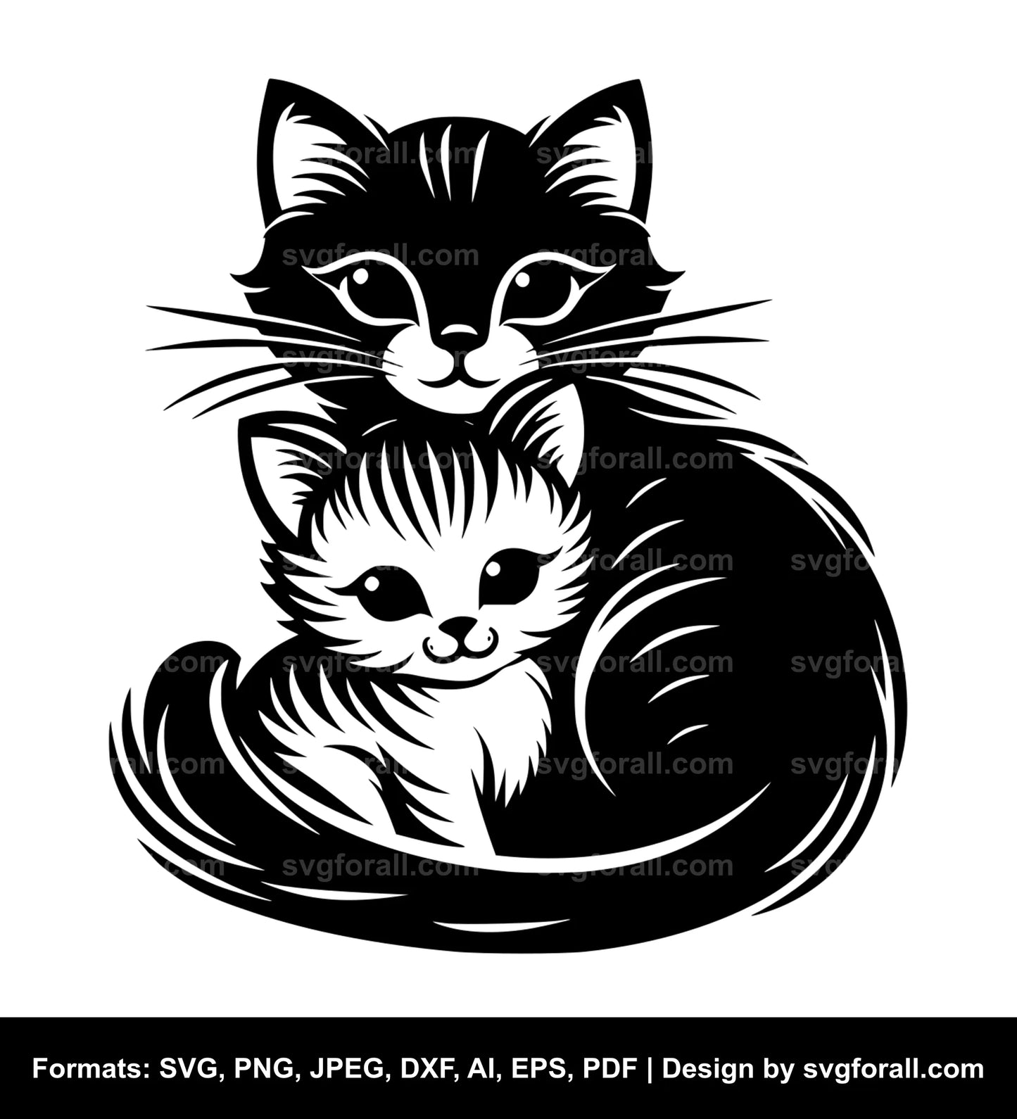 Cat With Kitten Vector SVG