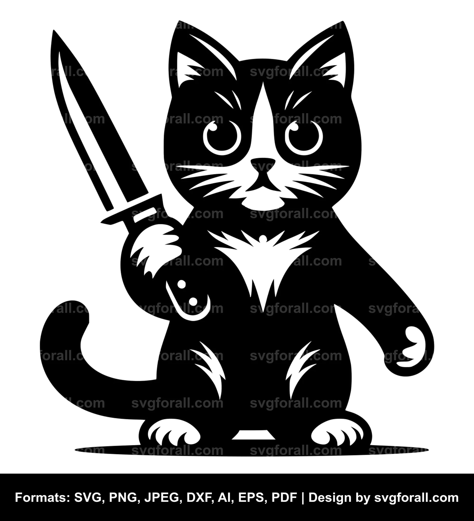 Cat With Knife Black SVG