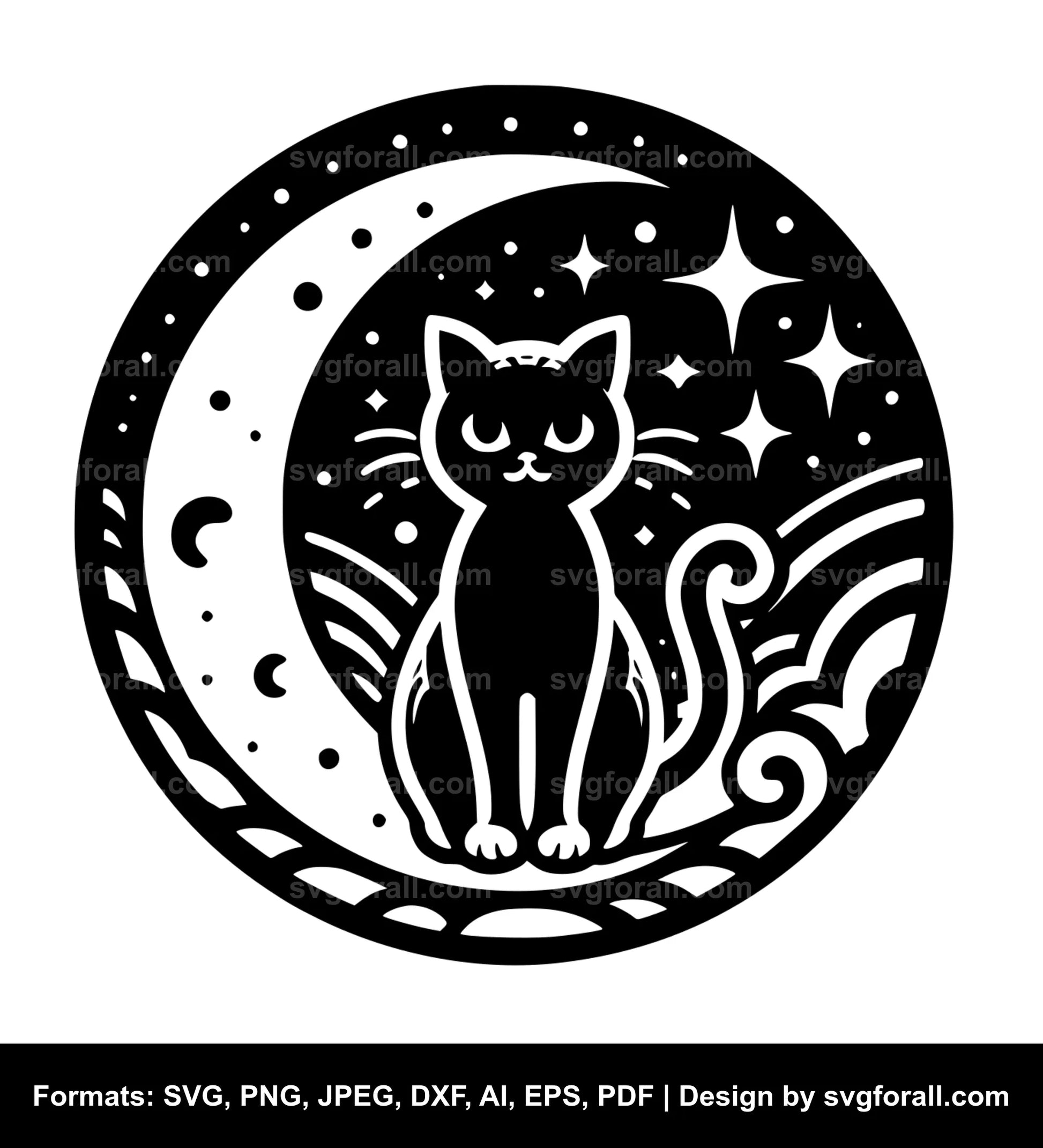 Cat With Moon Black SVG