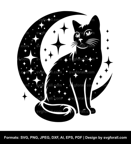 Cat With Moon SVG Design