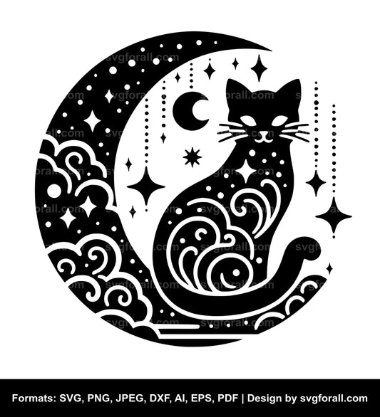 Cat With Moon SVG File