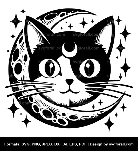 Cat With Moon SVG Vector