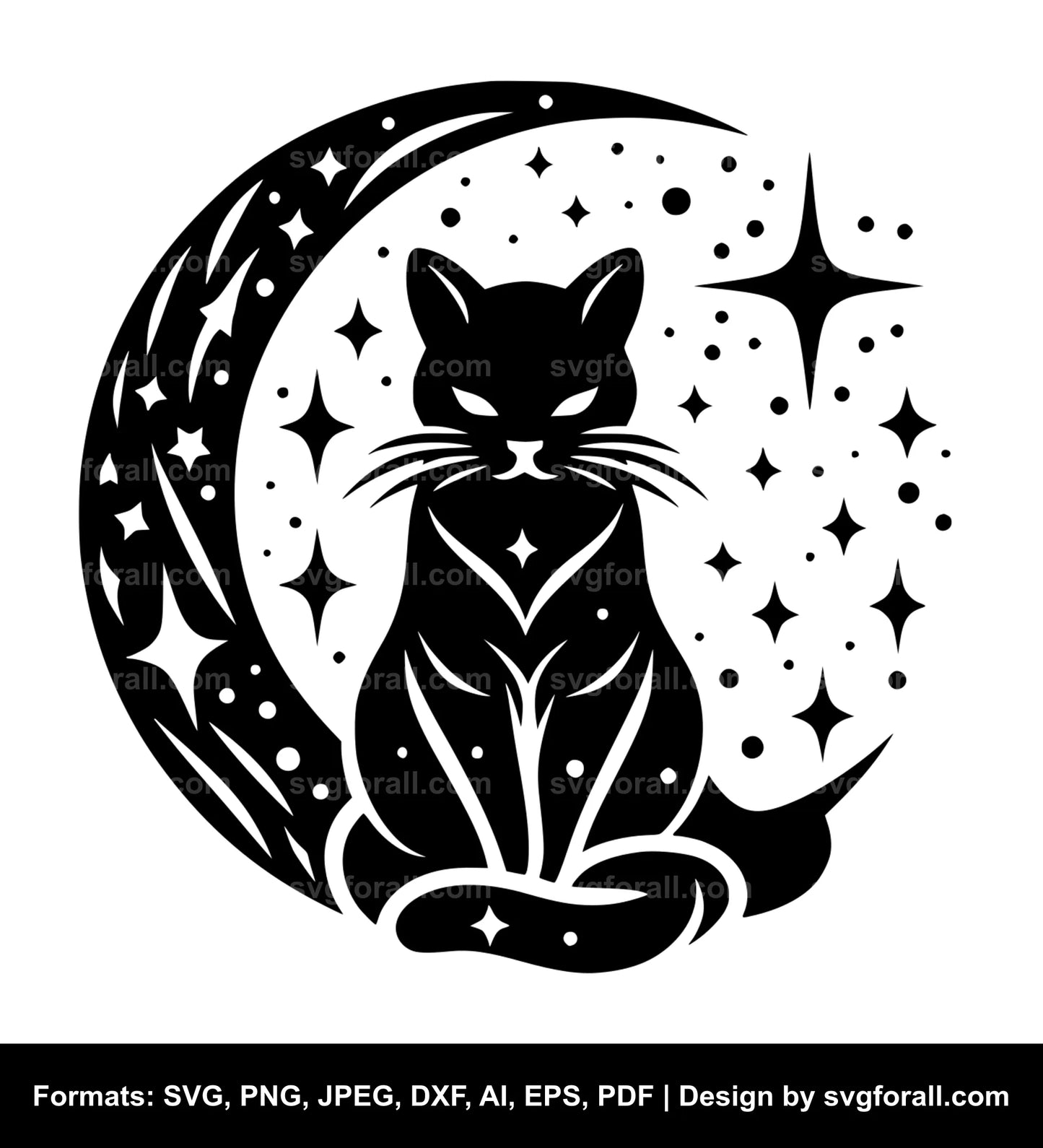 Cat With Moon Vector SVG