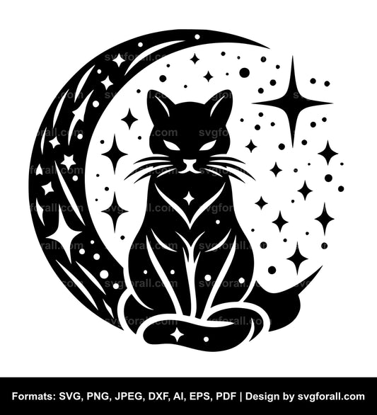 Cat With Moon Vector SVG