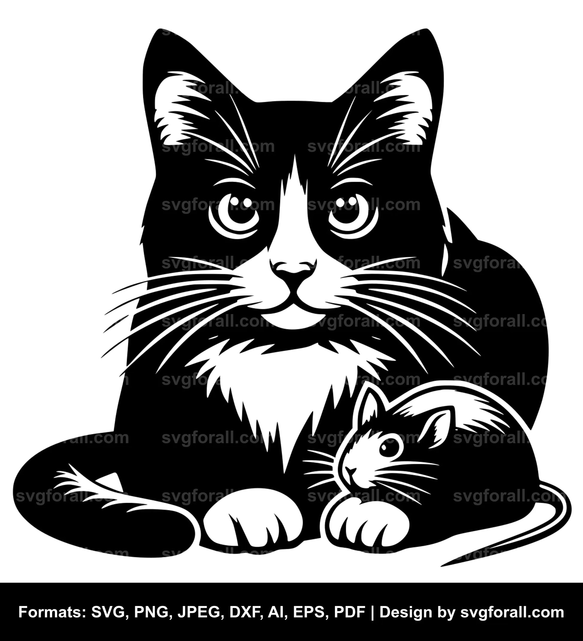 Cat With Mouse SVG Vector