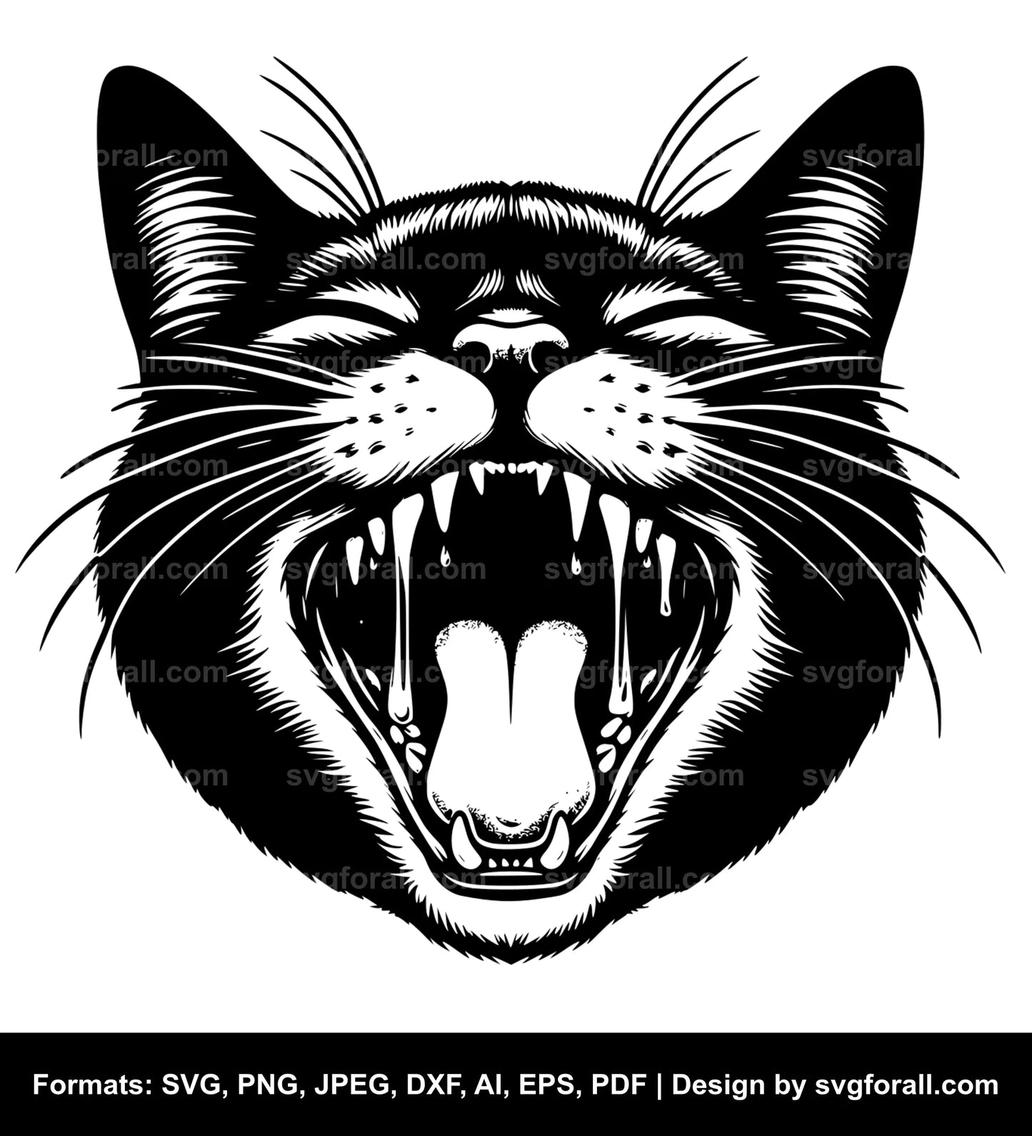 Cat With Open Mouth Black SVG