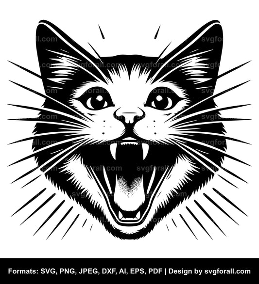 Cat With Open Mouth SVG File