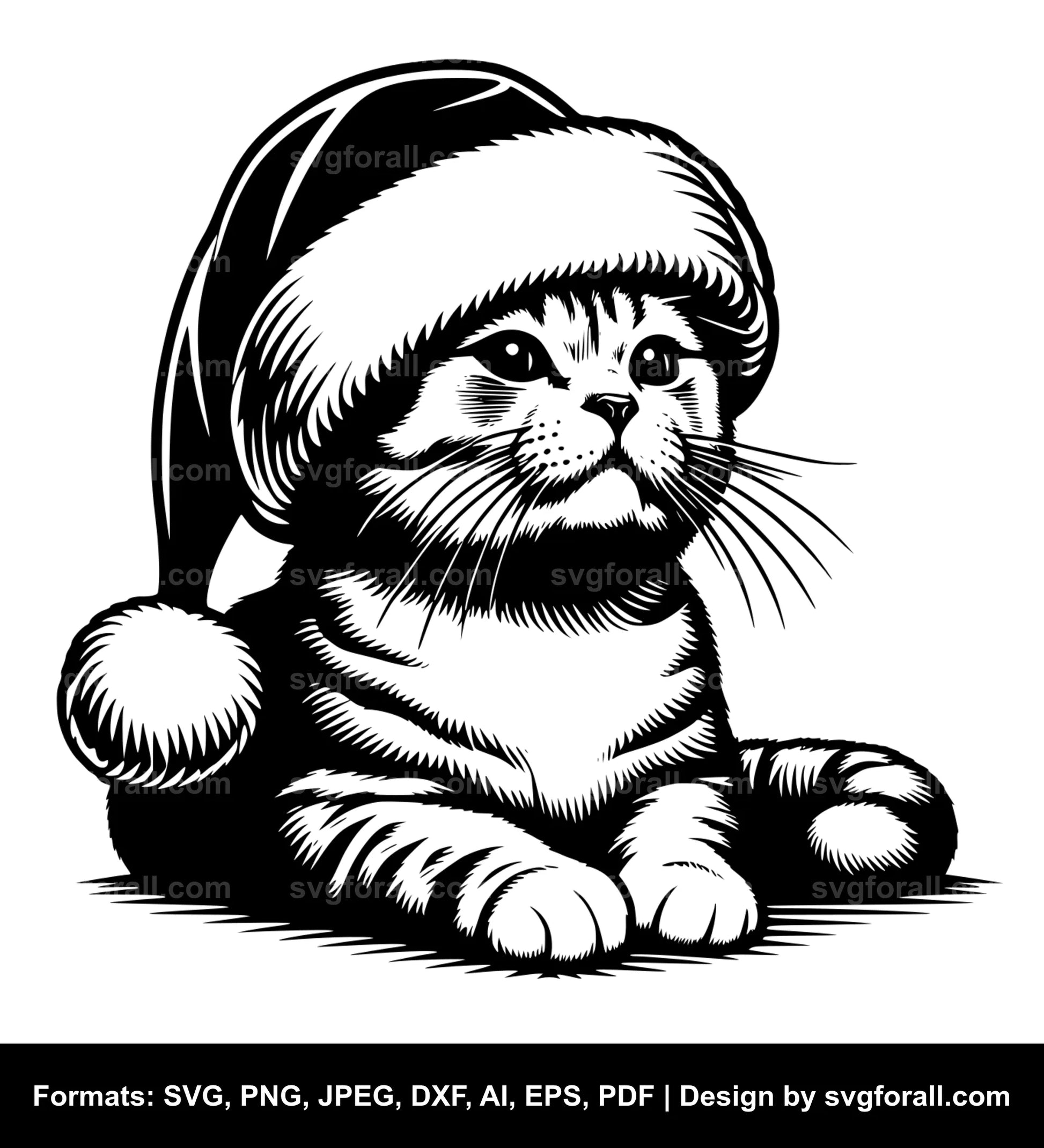 Cat With Santa Hat Clipart SVG