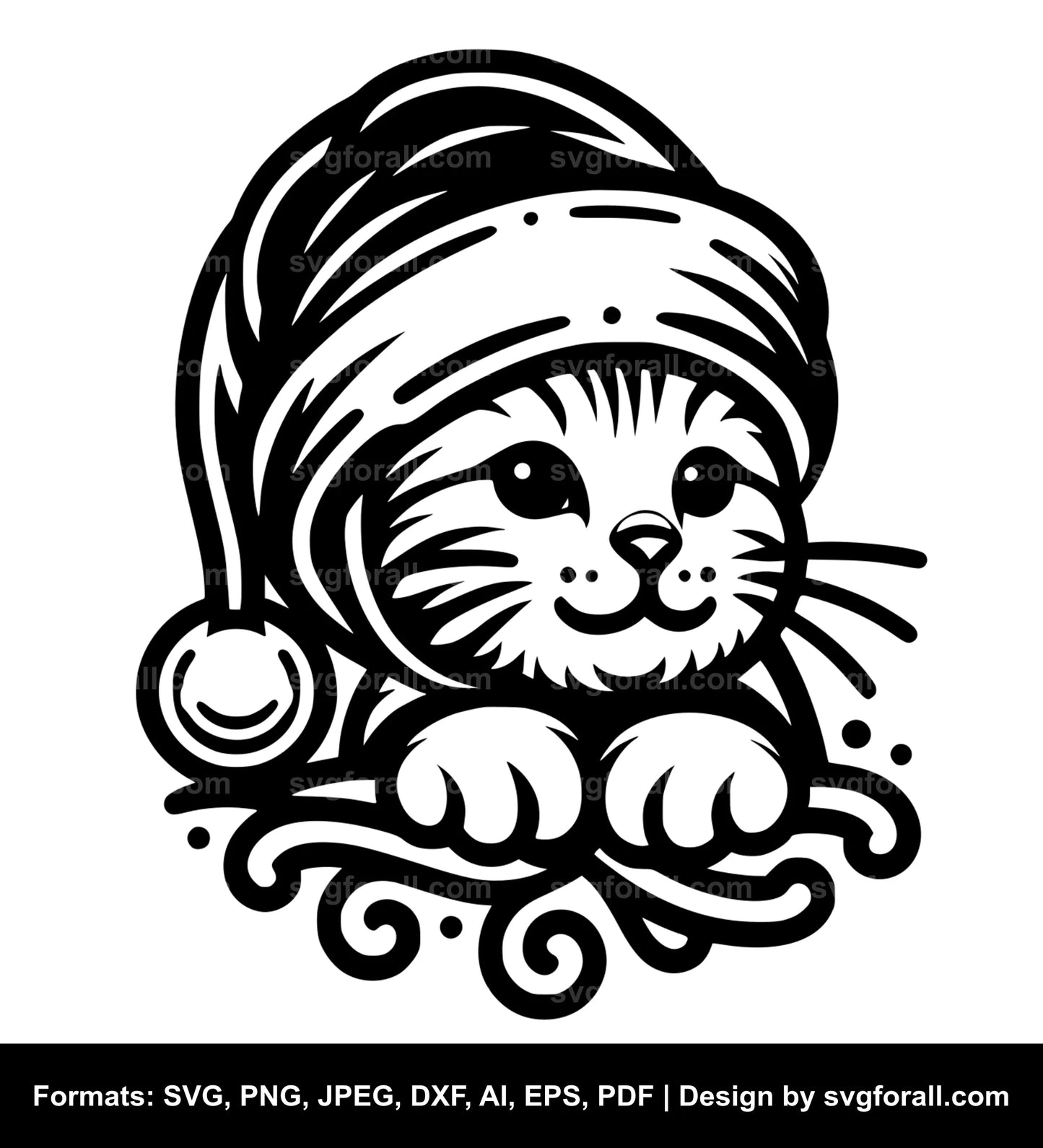 Cat With Santa Hat SVG File