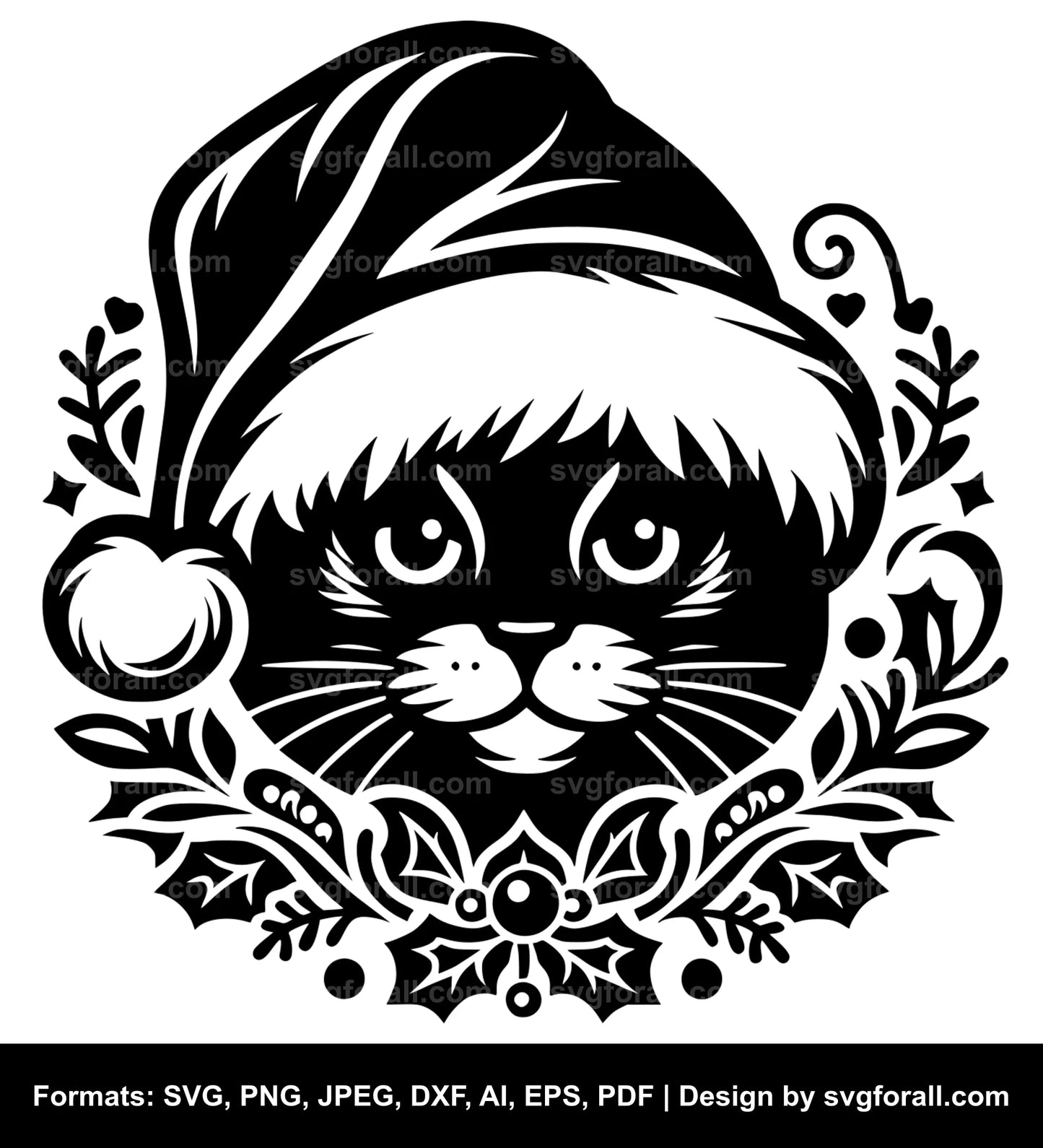 Cat With Santa Hat Vector SVG